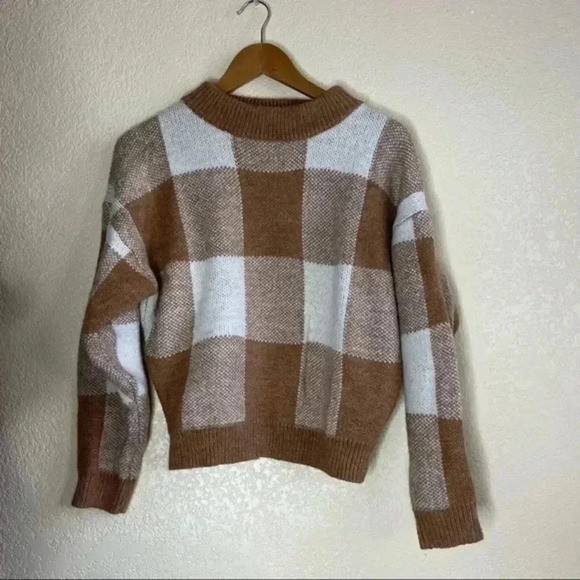 Blue b brown squares knit sweater size m/l - Picture 1 of 4